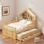 Lit maison avec lit gigogne, tablettes de tête de lit et tiroirs de rangement-406540302-406540301