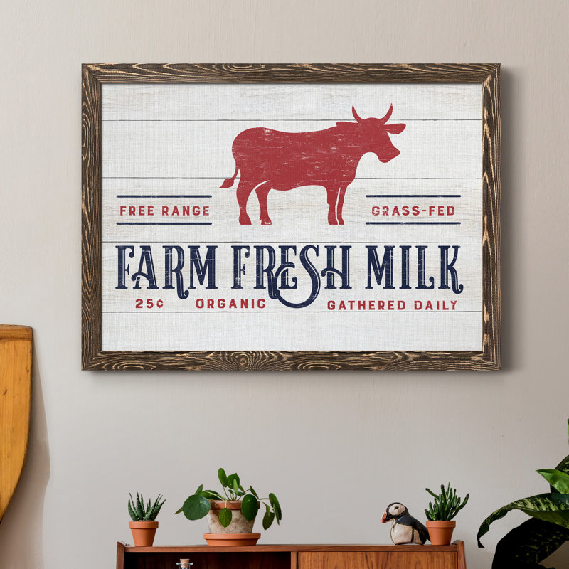 «Farm Fresh Milk», reproduction d'art textuel sur toile, H 31,5 po x l 23,5 po x P 1,5 po, Noyer