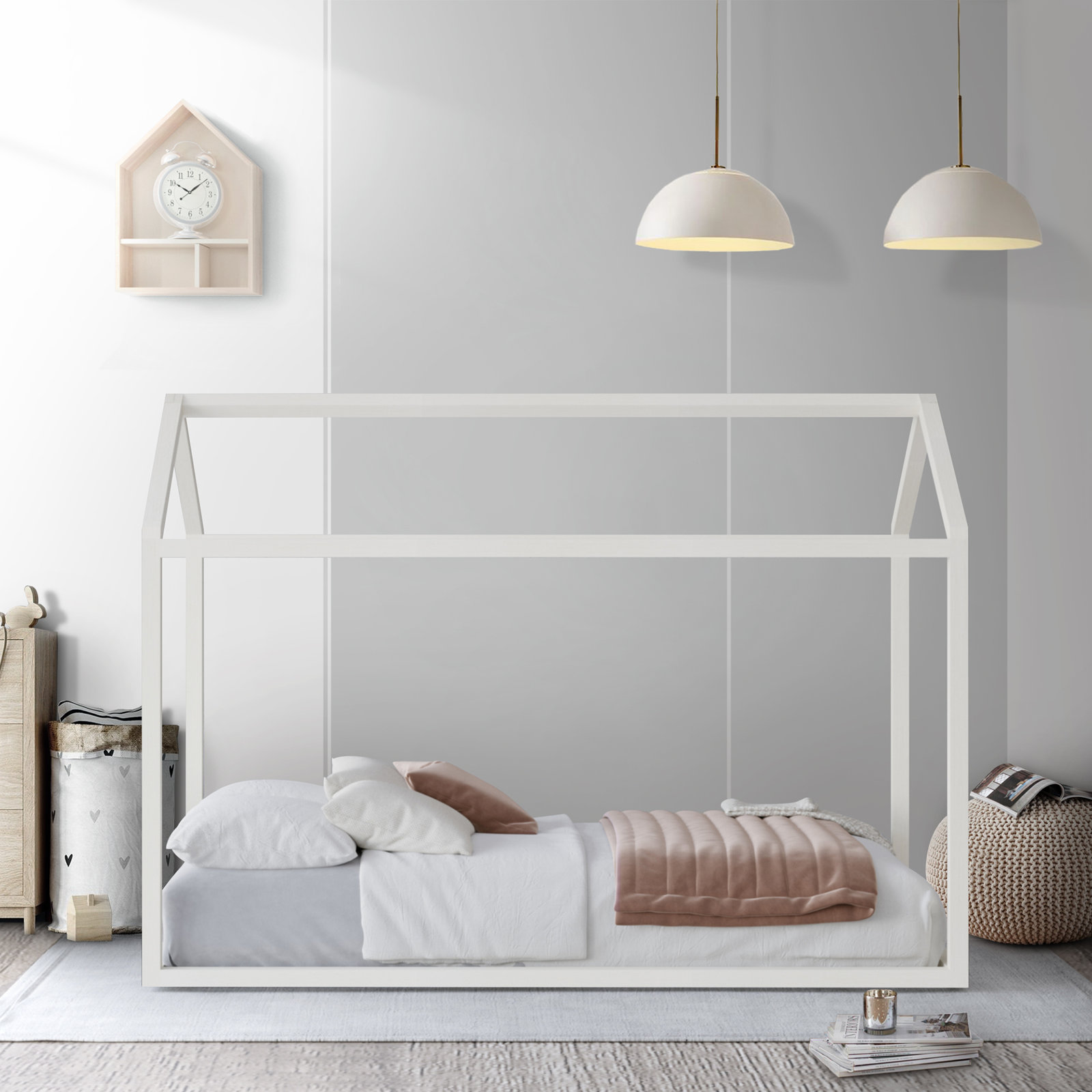Zirke Twin Canopy Bed, Antique White