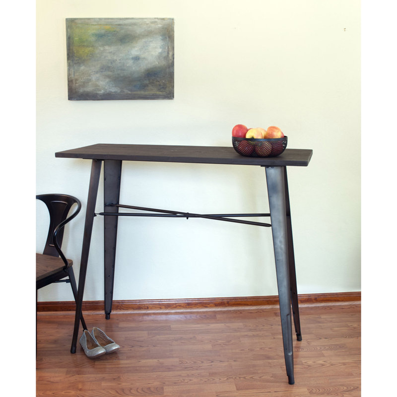 Rustic Elm Wood and Steel Bar Height Table