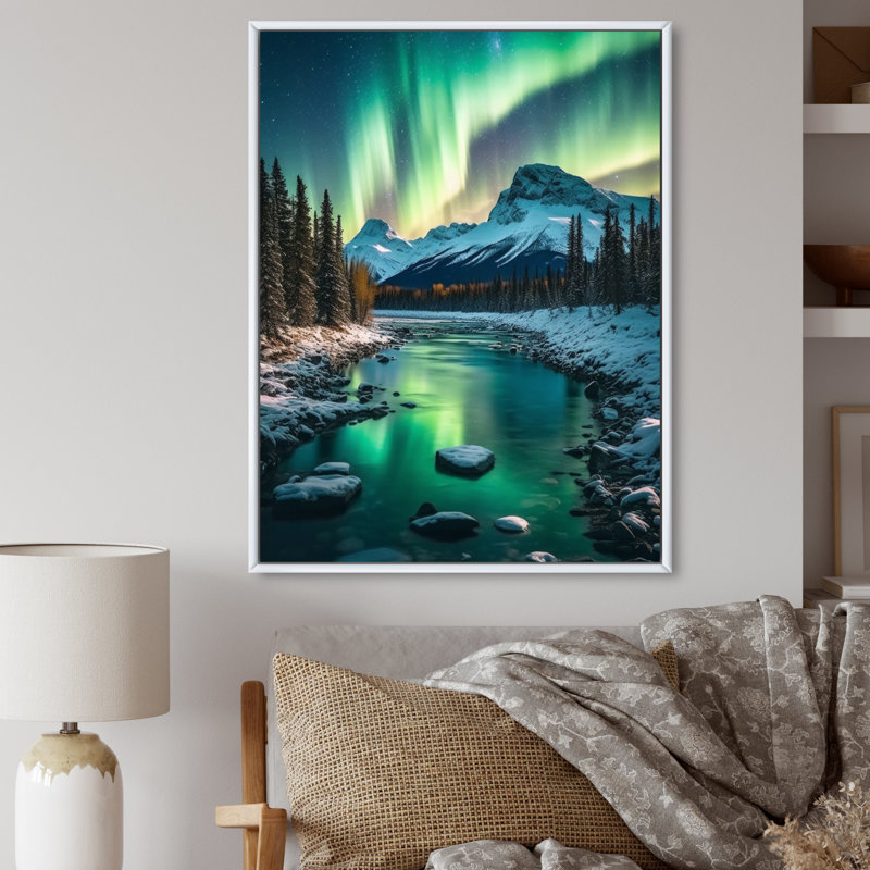 Yukon Northern Lights Beauty V - salon d'art mural canadien, H 40 po x l 30 po x P 1,5 po, Cadre flottant blanc
