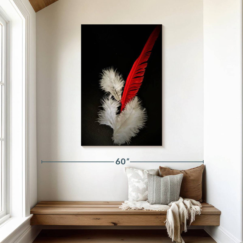 Plumes rouges et blanches, H 45 po x l 30 po