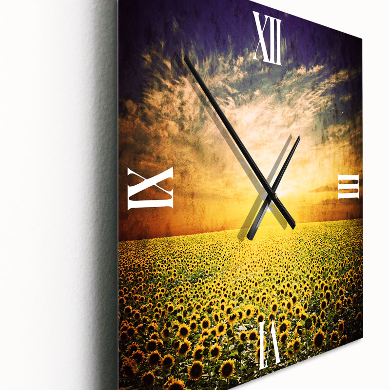Horloge murale beauté coucher de soleil sur tournesols, Très grand