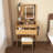 Vanity Table With Led-Illuminated Mirror, Power Outlet, Hairdryer Holder Stool – Compact Dressing Desk For Small Bedrooms(Wood)