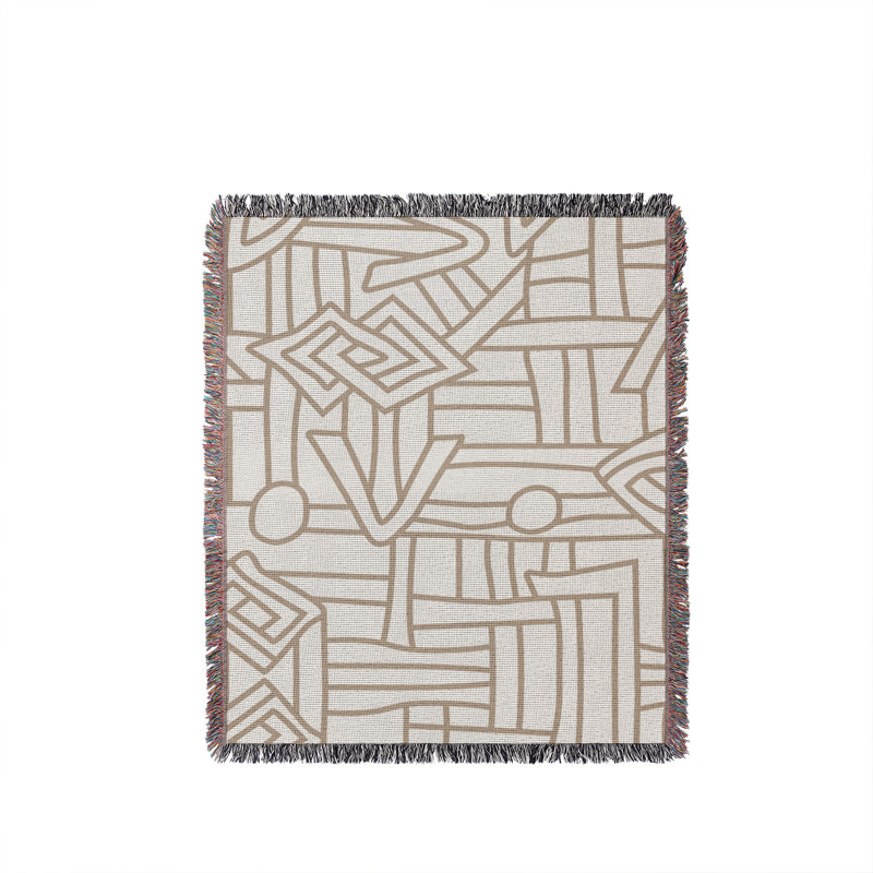 Jeté en coton Diof Abstract Pirnt, Grand, Beige
