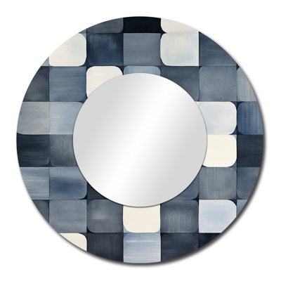 Gentle Indigo Secrets Circular Retro Watercolor – Geometric Round Decorative Wall Mirror, Metal Print