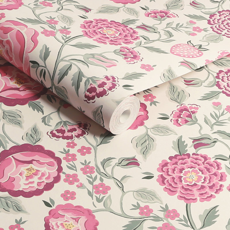 Cath Kidston Strawberry Garden Floral Wallpaper, Green