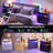 2-Drawer Nightstand with Adjustable RGB Light and Human Body Detection,Fashionable Mirror Visual Design Bedside Table with Charging Station-645997691