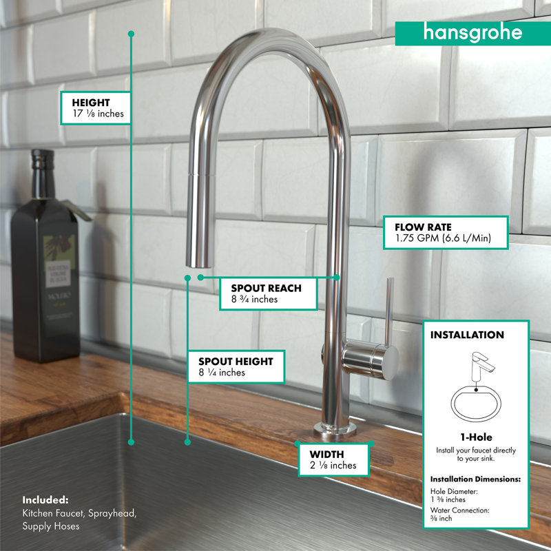 Robinet de cuisine Hansgrohe Talis N HighArc, rétractable à 2 jets de style O, 1,5 gal / min, Chrome