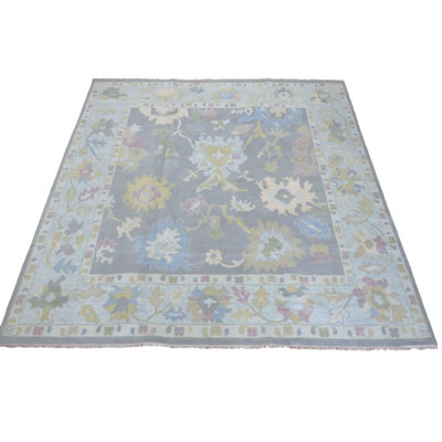 Tapis oriental moderne gris Oushak noué à la main 12 x 12 G14574