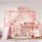 Twin House Loft Bed With Slide And Stairs, Metal Playhouse Bed With Storage Shelves, House-Shaped Roof And Noise-Free Design, Pink-2003988319-2003988322