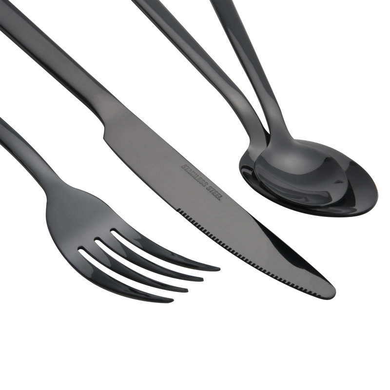  Ebern Designs Coupar Stainless Steel 24 Piece Flatware Set - Service for 6 - Black