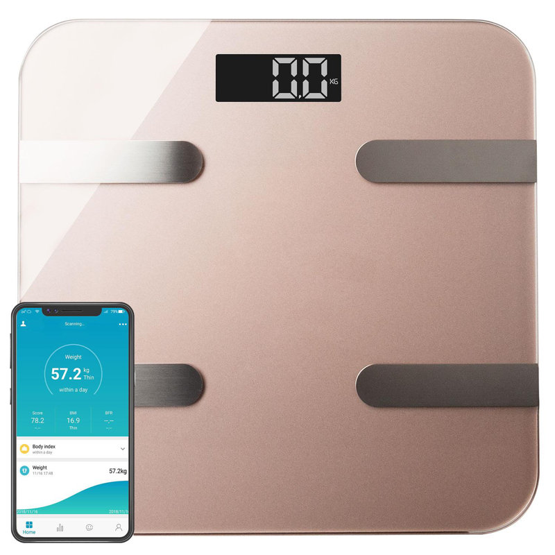 Symple Stuff Aizzaddin Smart Digital Glass Bathroom Scale, Gold