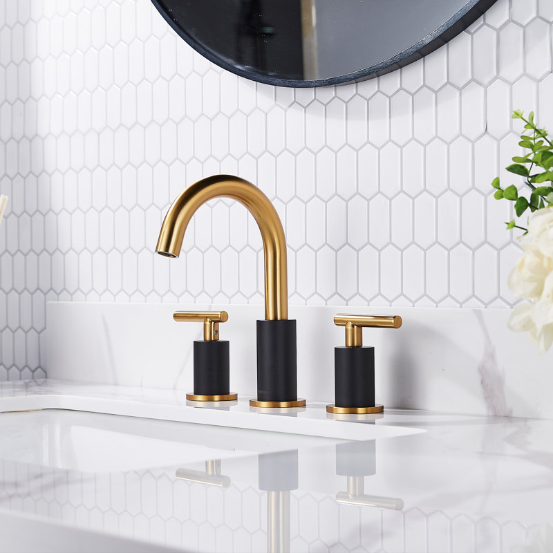 Robinet de salle de bain à 2 poignées avec ensemble de drain Celestin, Noir et or