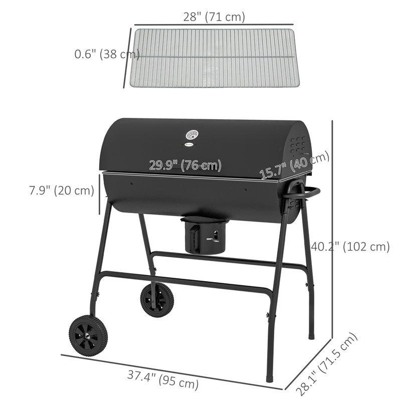Fumoir baril au charbon de bois, barbecue sur roulettes, noir, bois