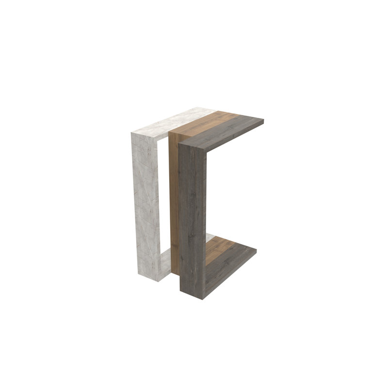 End Table, White Marble/Oak/Gray