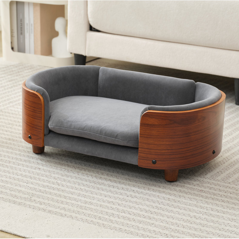 Eiffe Polyester Pet Sofa, Dog Bed Pet Sofa With Solid Wood legs, 9.84" H x 26.38" W x 16.14" D, Dark Gray/Brown