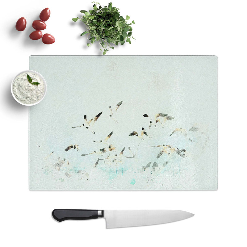 Glass Flock of Seagulls Over The Sea in Abstract Chopping Board, 39 cm W x 28.5 cm L