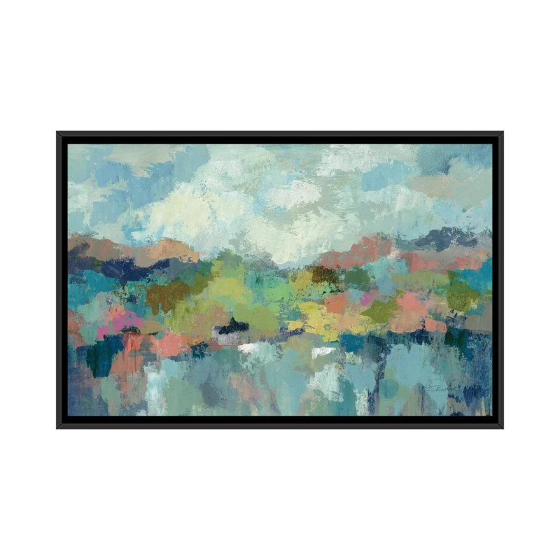 «Abstract Lakeside», reproduction d'art sur toile tendue, Toile avec cadre noir, Pas de tapis, H 32 po x l 48 po x P 1,5 po