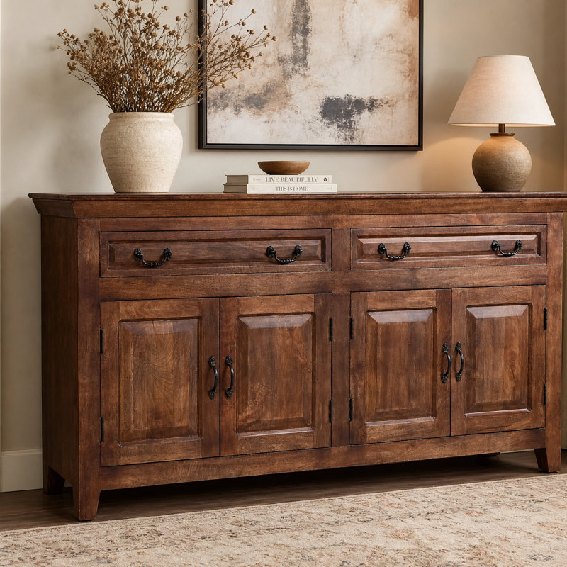 Buffet en bois de manguier massif 69 po Jamya - Finition noyer, Noyer