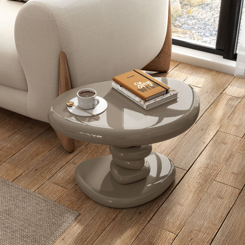 Jahmaal Curved Glossy Pedestal Side Table, Brown