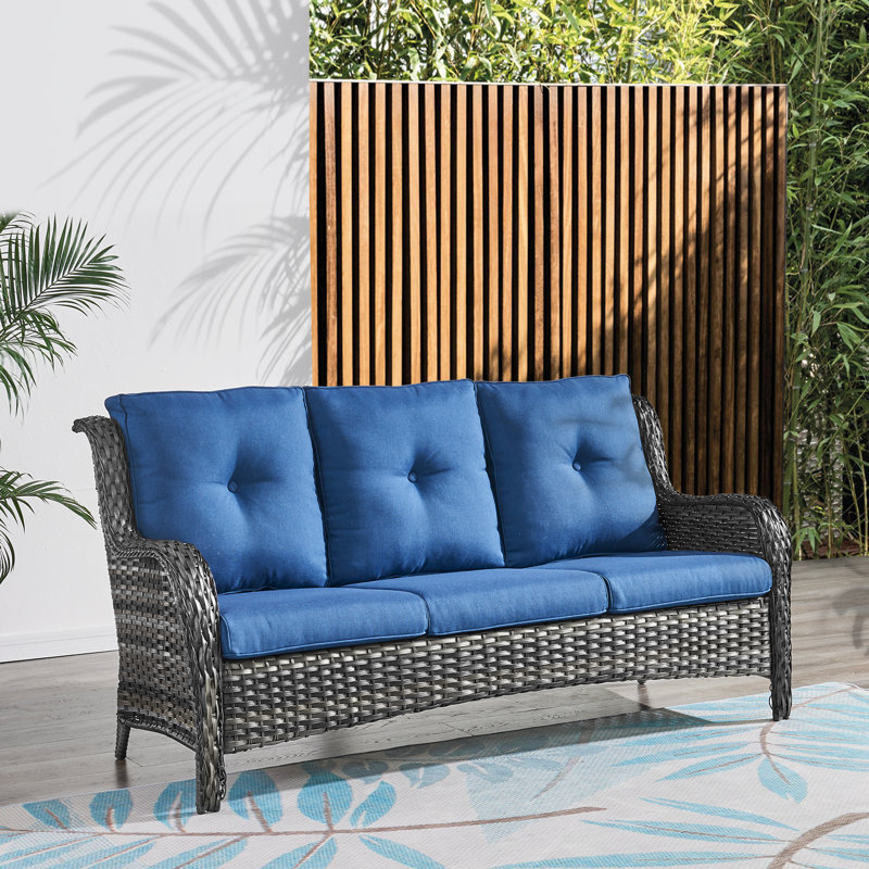 Canapé d'extérieur avec coussins de 75 po de largeur Tonry, gris, Bleu