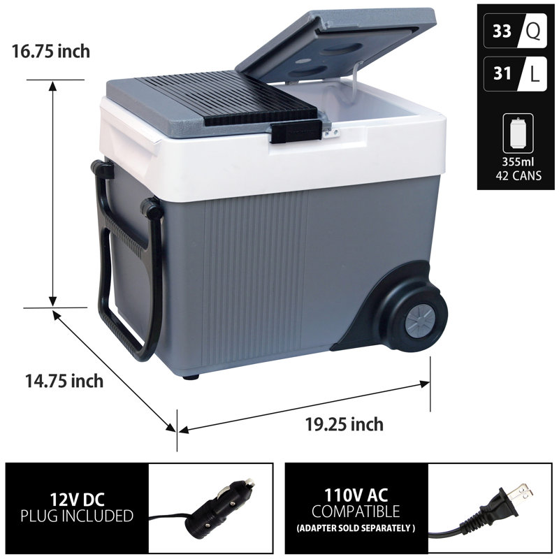 Glacière électrique à roulettes Koolatron 12V 31L (33 pte), gris