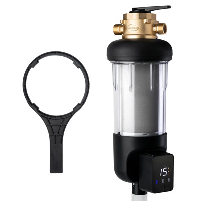 iSpring WSPARJ-BP Whole House Prefilter, Spin-Down Sediment Water Filter with Bypass, Upgraded Clear Housing, Jumbo Size, Flushable and Reusable, Touch-Screen Auto Flushing, 4 Modes