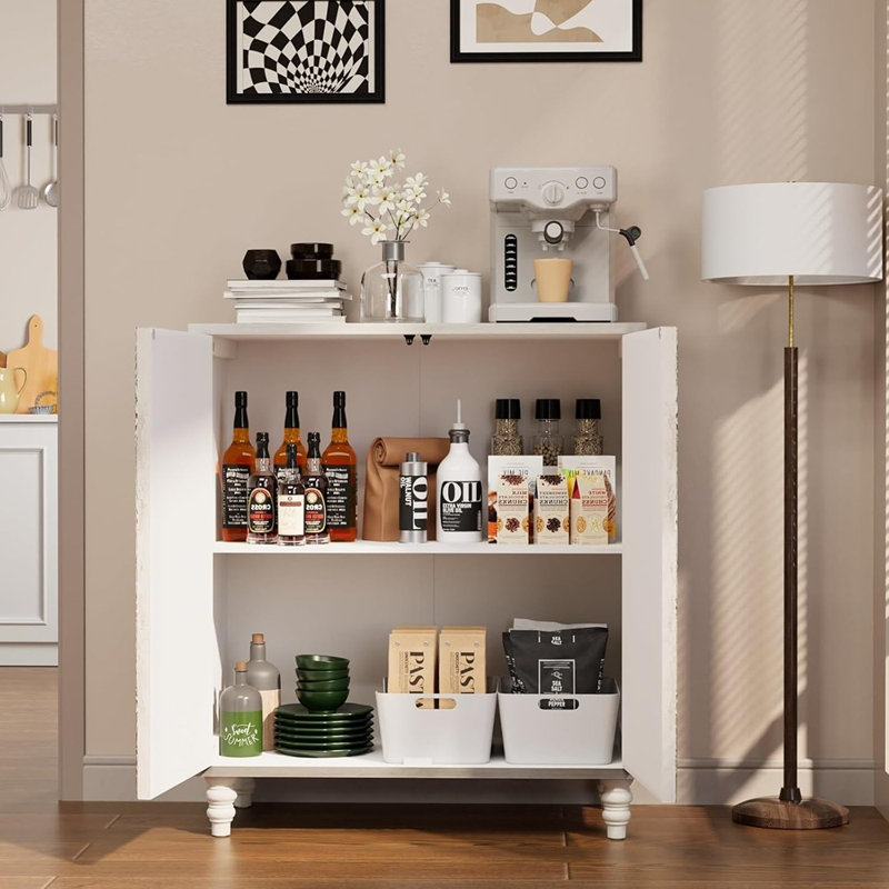 Buffet buffet avec portes à pousser, table d'appoint rétro, gris