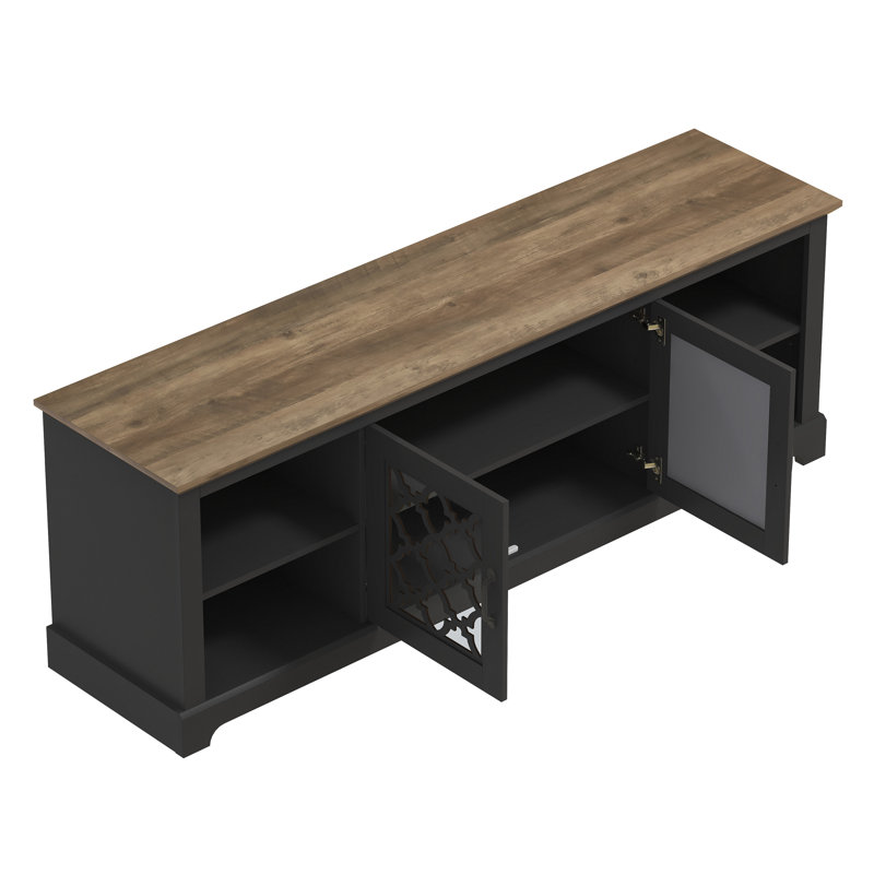 Chessani TV Stand for TVs up to 75", Black/Knotty Oak