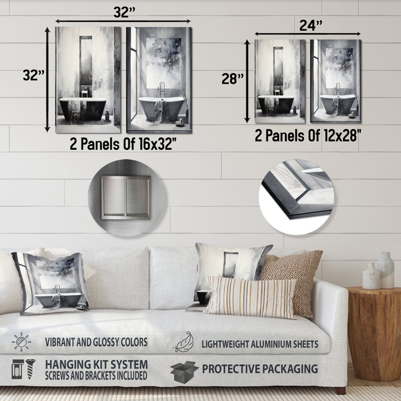 «Bathroom Minimalist Elegance I», ensemble d'art mural en métal pour salle de bain, 2 pièces, H 32 po x l 32 po