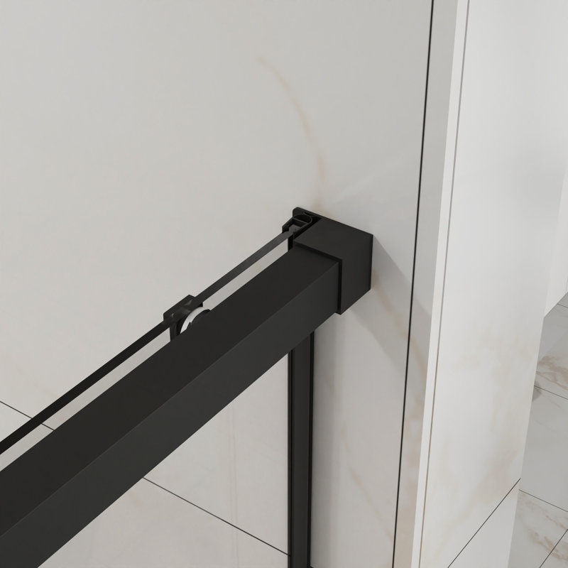 Porte de douche coulissante, porte de douche en verre semi-sans cadre, verre trempé transparent de 1/4 po (6 mm) d'épaisseur avec revêtement facile à nettoyer, quincaillerie en acier inoxydable