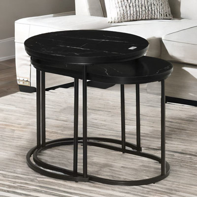 Anamaris 2PC Nesting Tables With Faux Marble Tabletop Living Room Furniture 