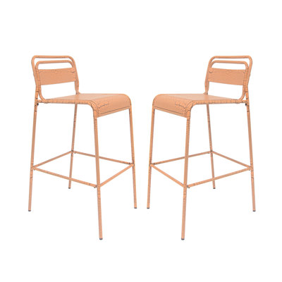 Tabouret de bar extérieur (2) -, craquelé mat, orange, ajoute du charme au patio 2 tabourets en fer, finition craquelée, pour des moments agréables