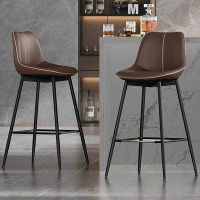 Borna 17.7''W x 15.7''D Mid-Century Faux Leather Bar Stools/ Counter Stools with Steel Frame & Footrest