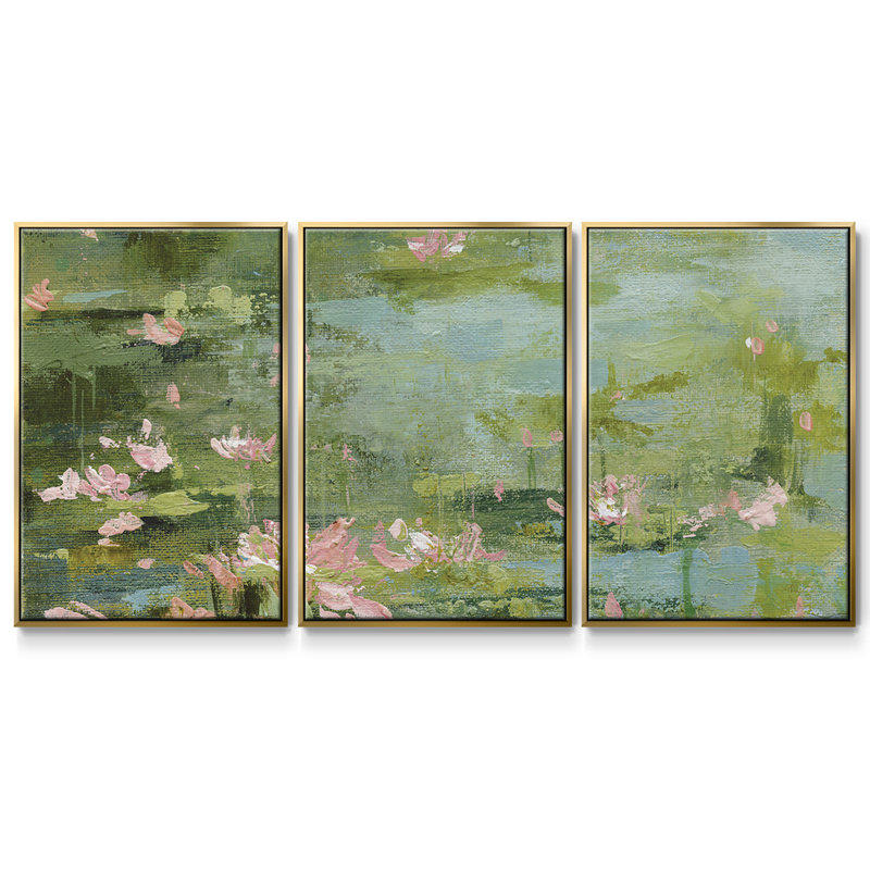 Céladon, reproduction sur toile 3 pièces, H 24 po x l 48 po x P 2 po, Or
