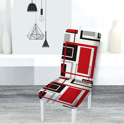 Housses et chemins de table rouges - Rouge - Ensemble de 4 housses extensibles, lavables et amovibles, protecteurs de chaise de salle à manger modernes pour la cuisine et la salle à manger