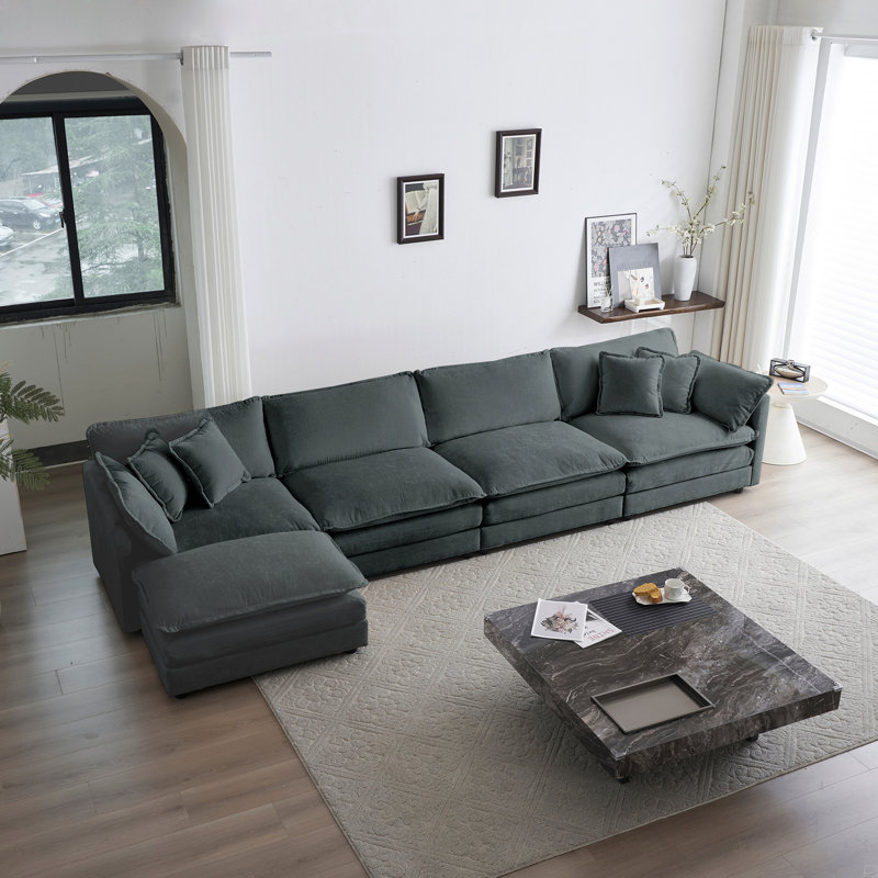 Chenille Modular Sectional Sofa, 33.02" H x 146.52" W x 57.42" D, 5