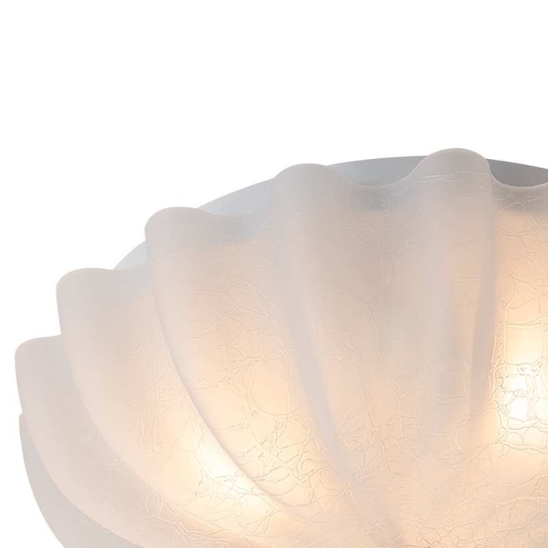French 3-Light Scalloped Crackle Frosted Glass Floral Semi Flush