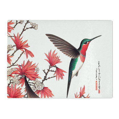 Japanese Hummingbird  Glass Chopping Board