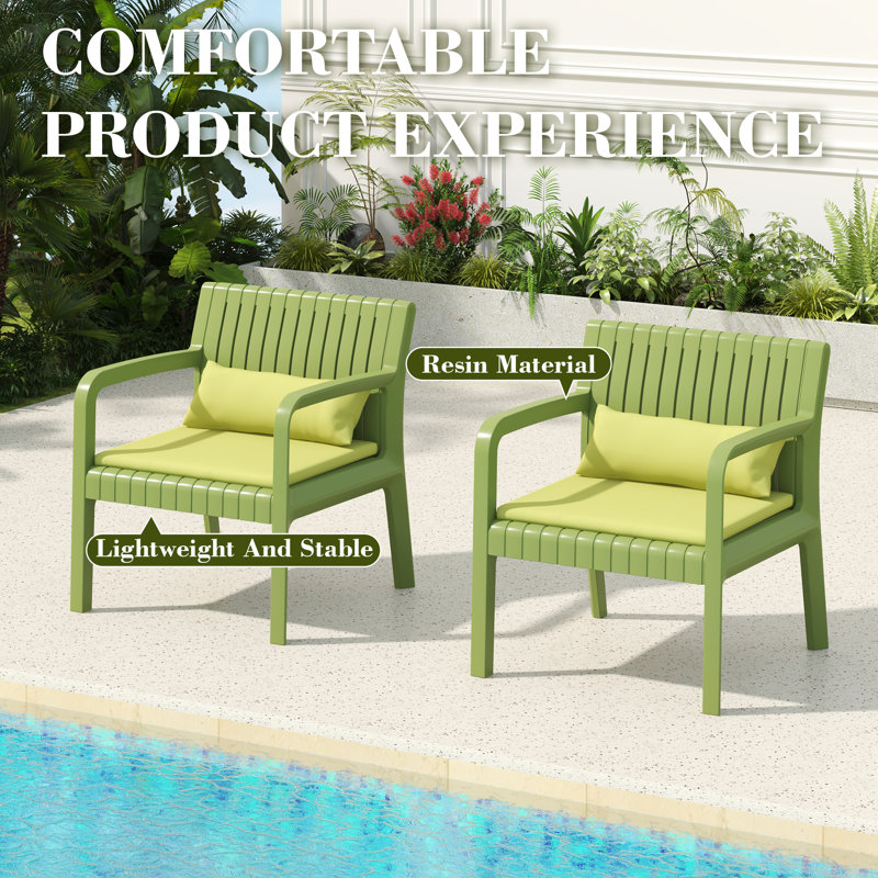 Ensemble de conversation d'extérieur 2 personnes avec coussins, Vert