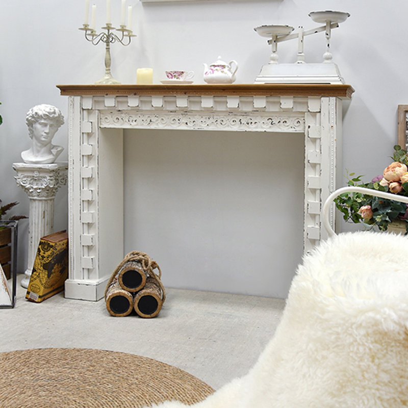 Beige +Burlywood Solid Wood Freestanding Fireplace