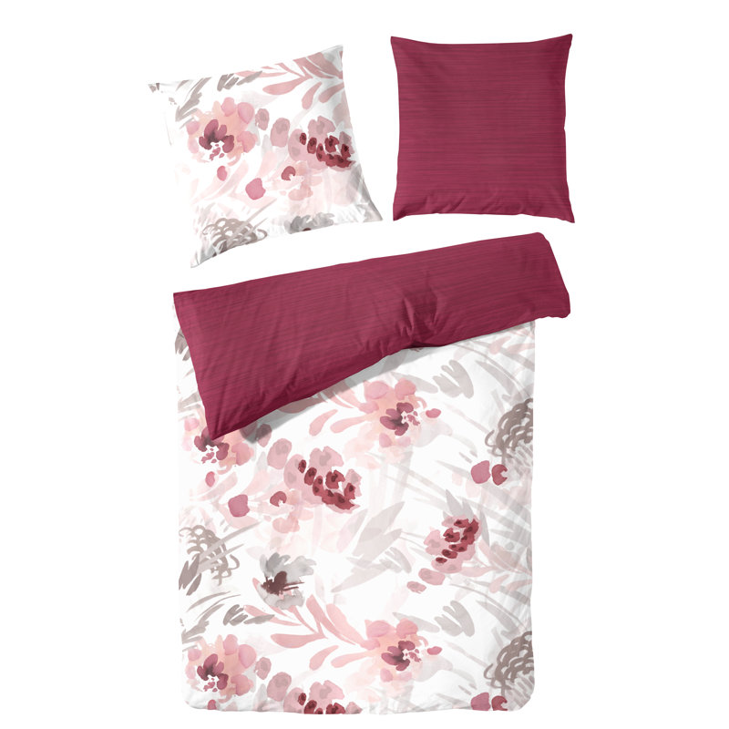Perez Red And Taupe Sateen Reversible Duvet Cover Set