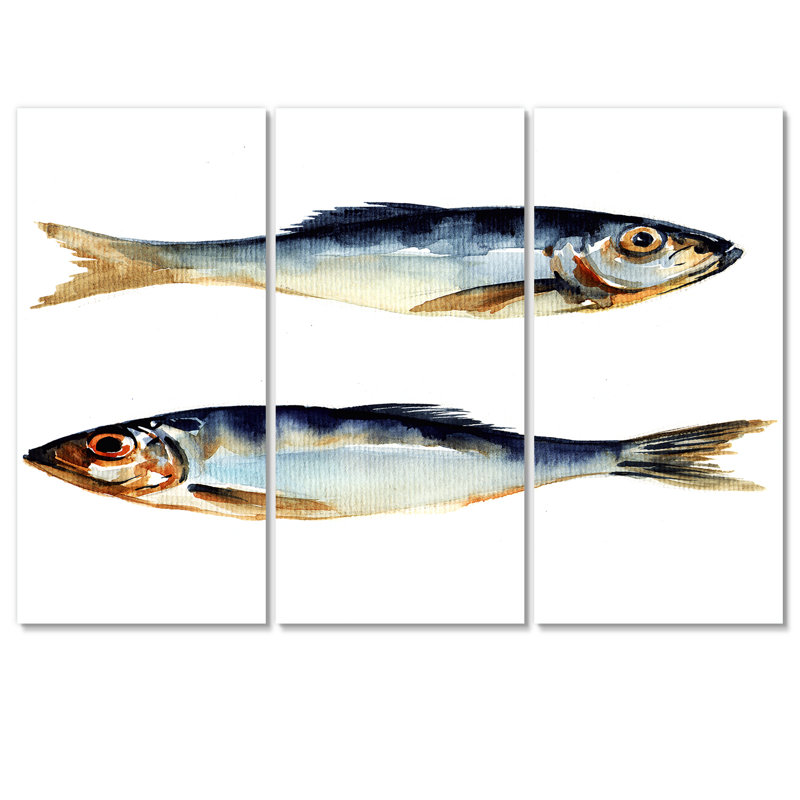 " Two Herring Fish On White " 3 - Pieces, 36" H x 28" W x 1" D