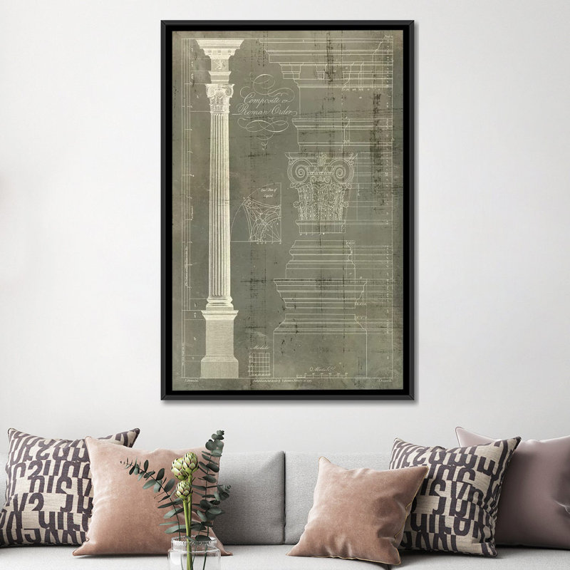 « column blueprint i », impression sur toile, H 26 po x l 18 po x P 1,5 po, Toile encadrée noire, Pas de tapis