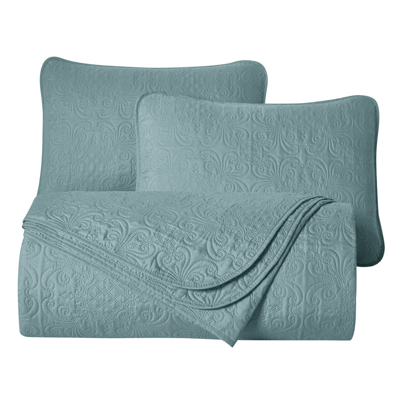 Luca 3-Piece Lightweight Microfiber Oversized Bedspread Set, Queen Coverlet/Bedspread + 2 Standard Shams, Spa Blue