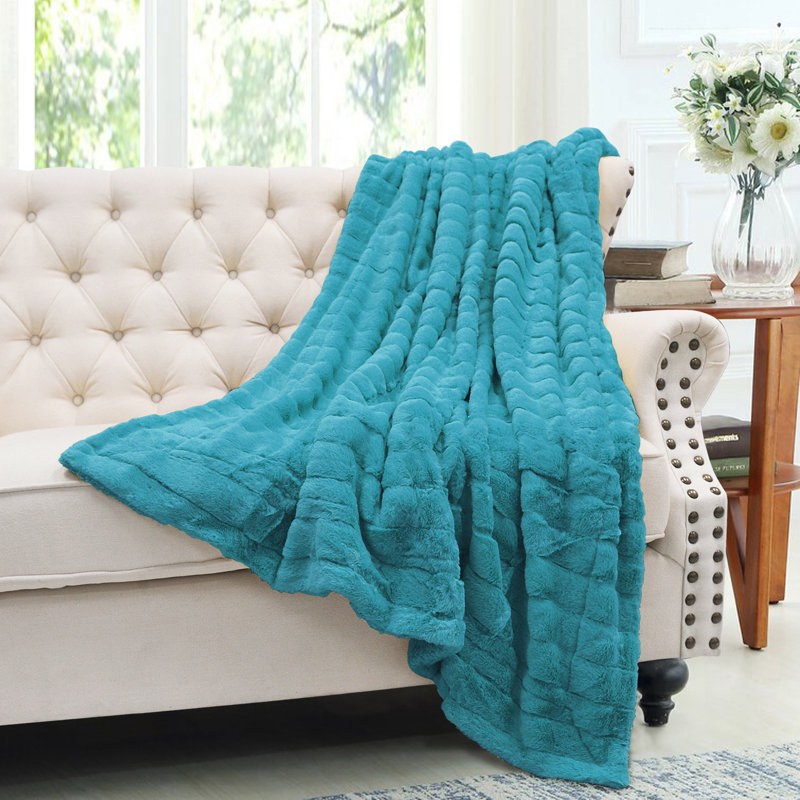 Tile Blue Faux Fur Sherpa Throw Blanket, 50" x 60"
