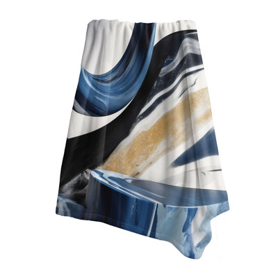 Blue Cream Bold Shapes Marble - Abstract Marble Throw Blanket