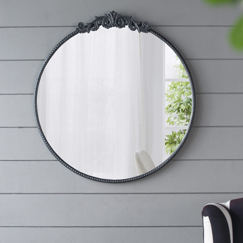 30" X 32" Classic Design Mirror With Round Shape And Baroque Inspired Frame For Bathroom, Entryway Console Lean Against Wall