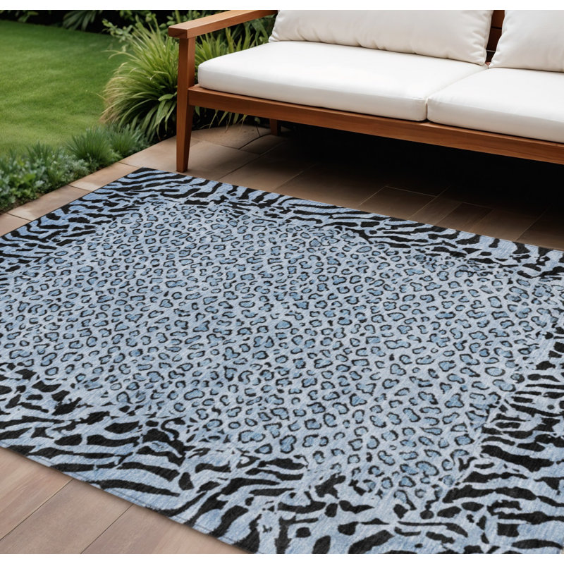 Tapis intérieur lavable à imprimé animal 9 pi x 12 pi bleu